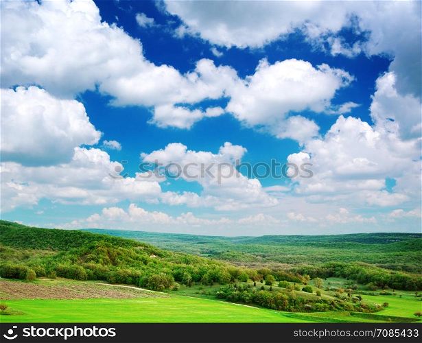 Green meadow in mountain. Nature design.