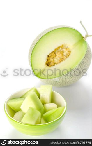 green melon on white . shopped green melon isolated on white background