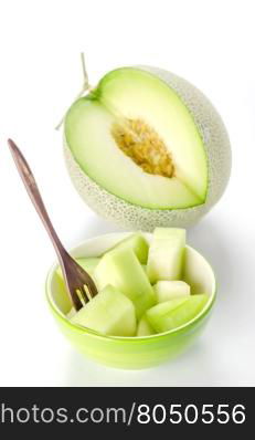 green melon on white . shopped green melon isolated on white background