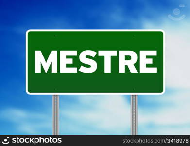 Green Mestre, Italy highway sign on Cloud Background.