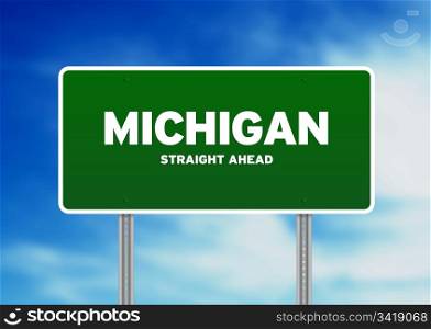 Green Michigan, USA highway sign on Cloud Background.