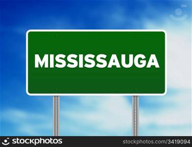 Green Mississauga raod sign on Cloud Background.