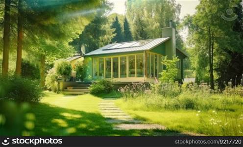 Green modern house. Illustration Generative AI
