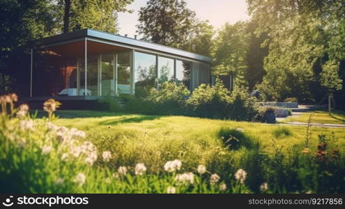 Green modern house. Illustration Generative AI
