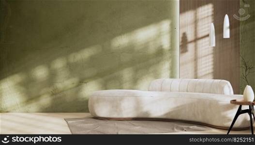 Green Modern room interior wabisabi style and sofa and decoration japanese.3D rendering