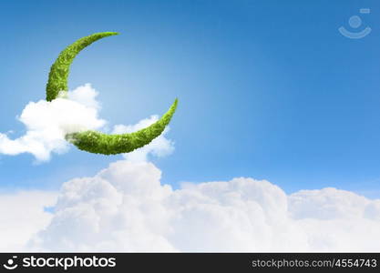 Green moon. Conceptual image of moon made of green leaves