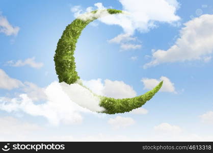 Green moon. Conceptual image of moon made of green leaves