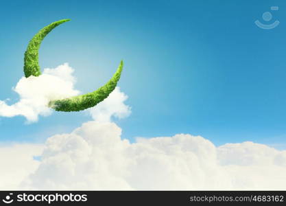 Green moon. Conceptual image of moon made of green leaves