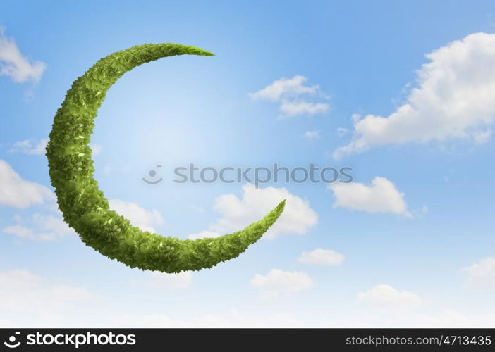 Green moon. Conceptual image of moon made of green leaves