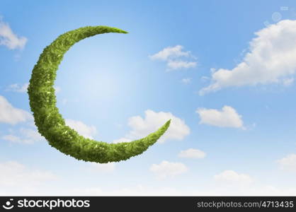 Green moon. Conceptual image of moon made of green leaves