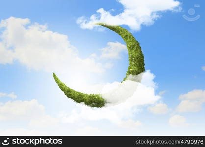 Green moon. Conceptual image of moon made of green leaves