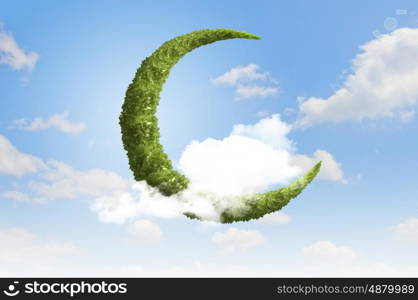 Green moon. Conceptual image of moon made of green leaves