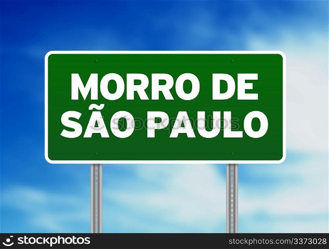 Green Morro de Sao Paulo, Brazil highway sign on Cloud Background.