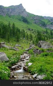 Green mountain valley and river in Lichtenstein