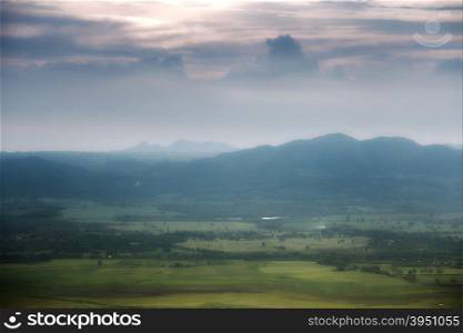 green mountain with fog and cloud sky at Nakhon Ratchasima, Thailand