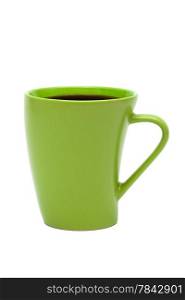green mug from coffee on a white background