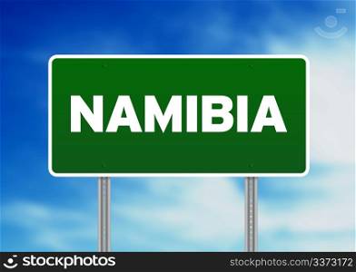 Green Namibia highway sign on Cloud Background.