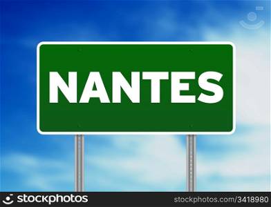 Green Nantes, France highway sign on Cloud Background.