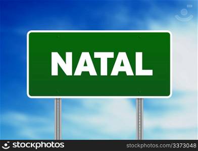 Green Natal road sign on Cloud Background.