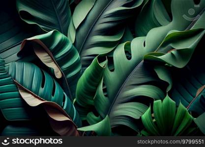 Green Natural Tropical Monstera Feaf Background. AI Generative 