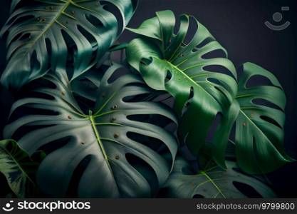 Green Natural Tropical Monstera Feaf Background. AI Generative 