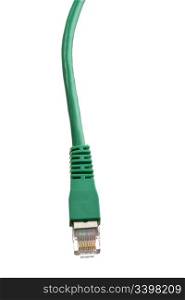 Green network cable on white