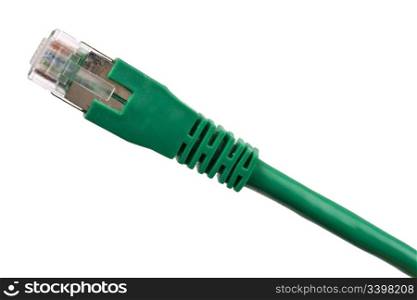 Green network plug on white