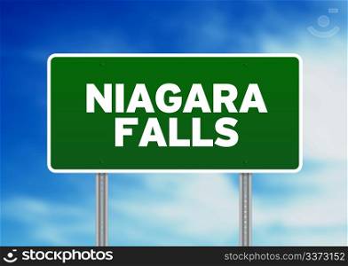 Green Niagara Falls highway sign on Cloud Background.