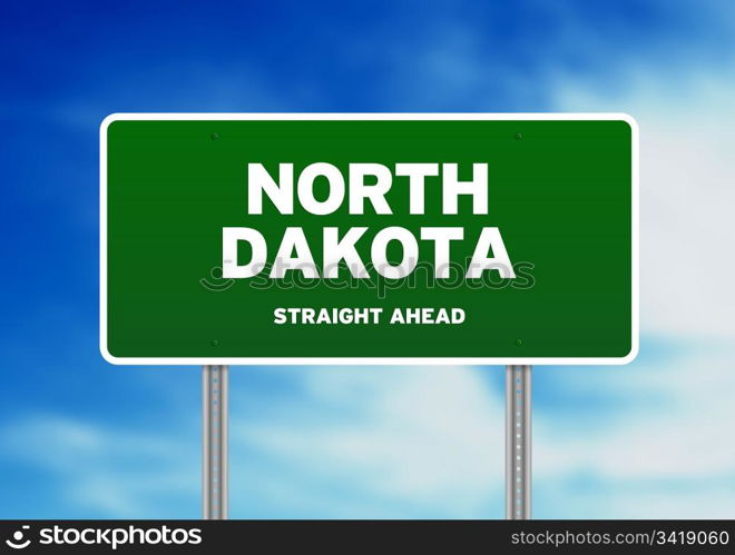 Green North Dakota, USA highway sign on Cloud Background.