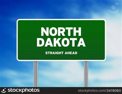 Green North Dakota, USA highway sign on Cloud Background.
