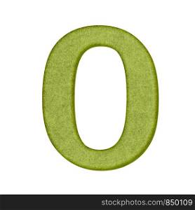 green Number in Paper craft texture isolated on white background.