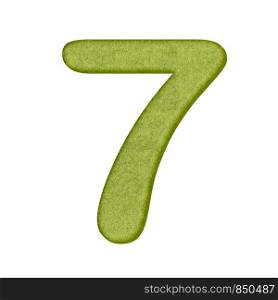 green Number in Paper craft texture isolated on white background.
