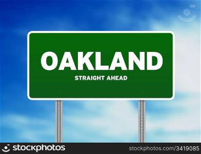 Green Oakland, California, USA highway sign on Cloud Background.