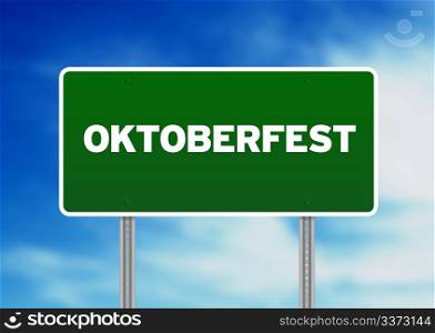 Green Oktoberfest highway sign on Cloud Background.