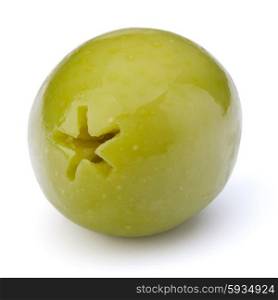 Green olive fruit isolated on white background cutout
