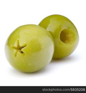 Green olives fruits isolated on white background cutout