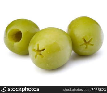 Green olives fruits isolated on white background cutout