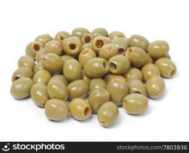 Green olives. Green olives over a white background