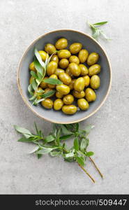 Green olives in a bowl