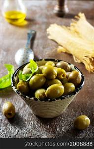 green olives in olive oil