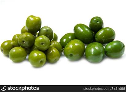 green olives on a white background