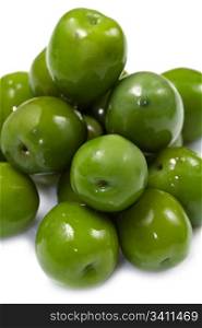 green olives on a white background