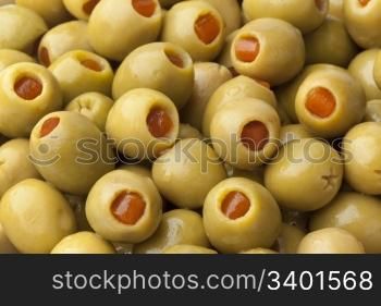 Green olives stuffed with pimento full frame