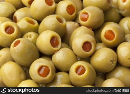 Green olives stuffed with pimento full frame