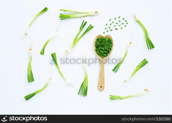 green onions isolated on white background
