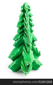 Green origami fir tree or Christmas tree isolated on white