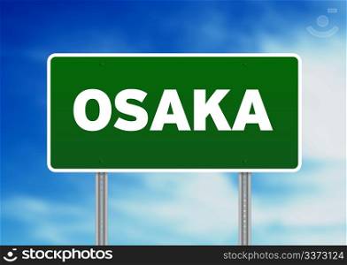 Green Osaka highway sign on Cloud Background.