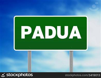 Green Padua, Italy road sign on Cloud Background.