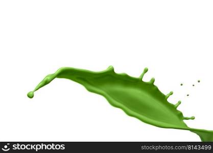 Green paint splash in motion with white backdrop