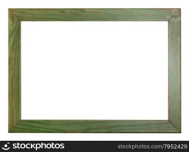 green painted flat wooden picture frame with cut out blank space isolated on white background